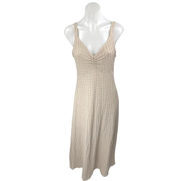 Jessica Simpson Beige Sleeveless Eyelet Knit V Neck Cami Tank Midi Dress Size L - Picture 1 of 3